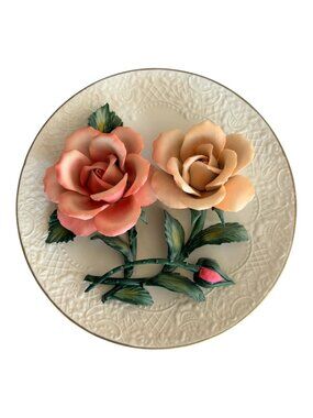 Franklin Mint Roses of Capodimonte Plate Limited Edition 3D Floral Wall Decor